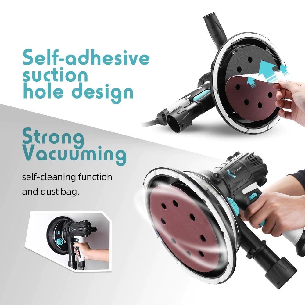 Шлифовальная Машина Станок DEKO DKWP180CDLD 900 Вт для Стен, Потолков с Пылесборником и LED Подсветкой