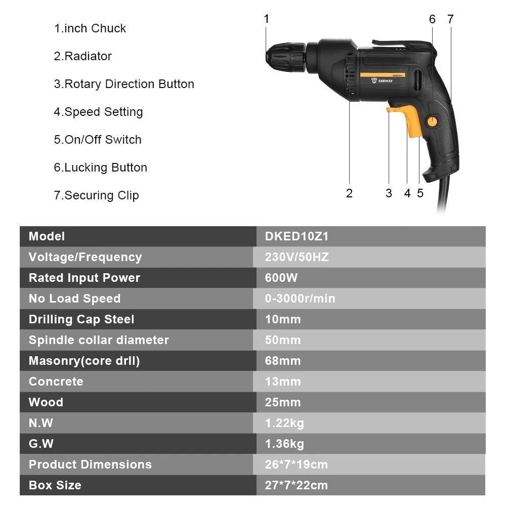 Электрическая Дрель-шуруповерт DEKO DKED10Z1 600 Вт, 220 В