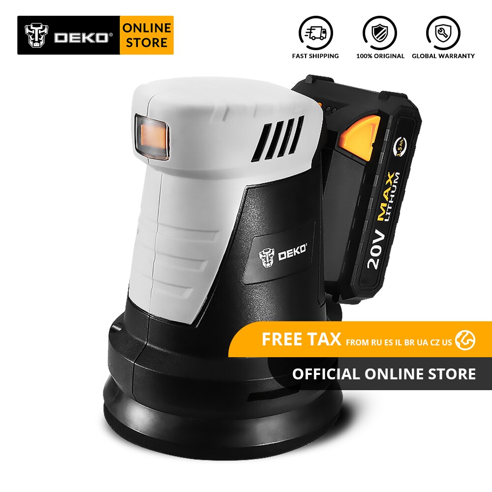 Орбитальная Шлифовальная Машина Беспроводная Планетарная DEKO DKSD20Q2, 20 В, с мешком для сбора пыли, 15 листов наждачной бумаги в комплекте