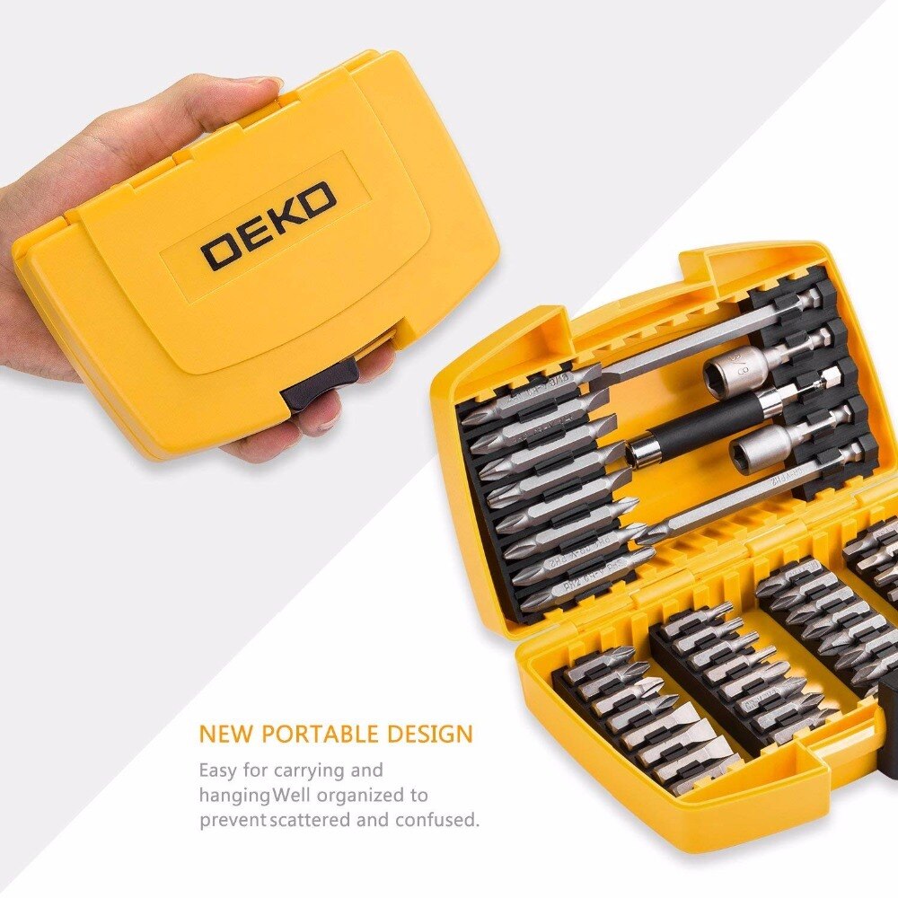 Набор насадок/битов для отверток (Phillips, Шлицы, Torx, Двусторонние), шуруповертов и магнитных держателей 46шт. DEKO PPTZ46