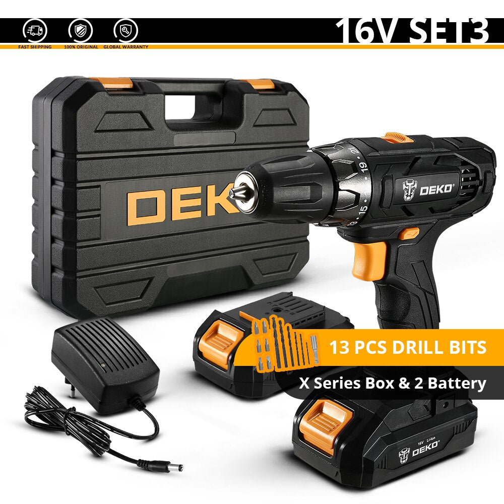 Аккумуляторная Дрель-шуруповерт DEKO GCD16DU5, 16 В, Сменный Литий-ионный Аккумулятор, 2 скорости
