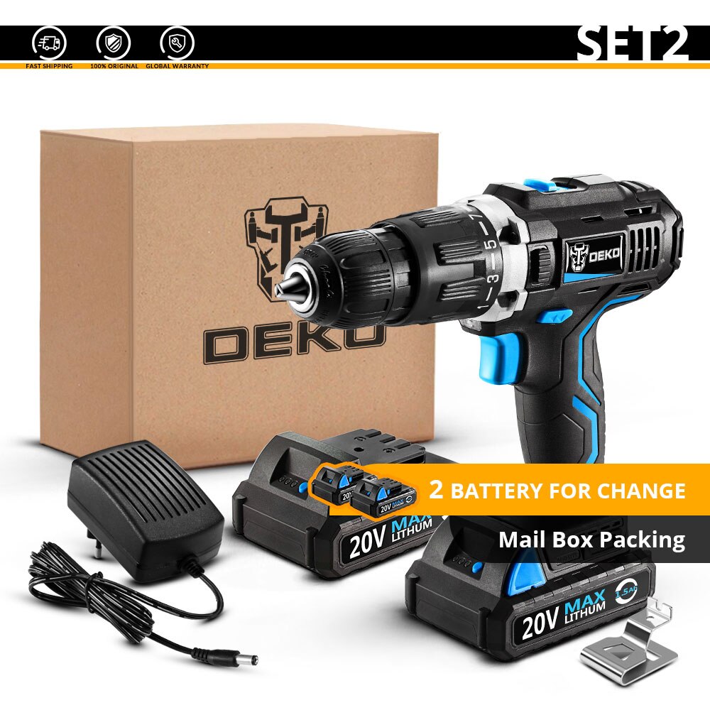 Аккумуляторная Дрель-шуруповерт DEKO GCD20DU3, 20 В, Сменный Литий-ионный Аккумулятор, 2 скорости