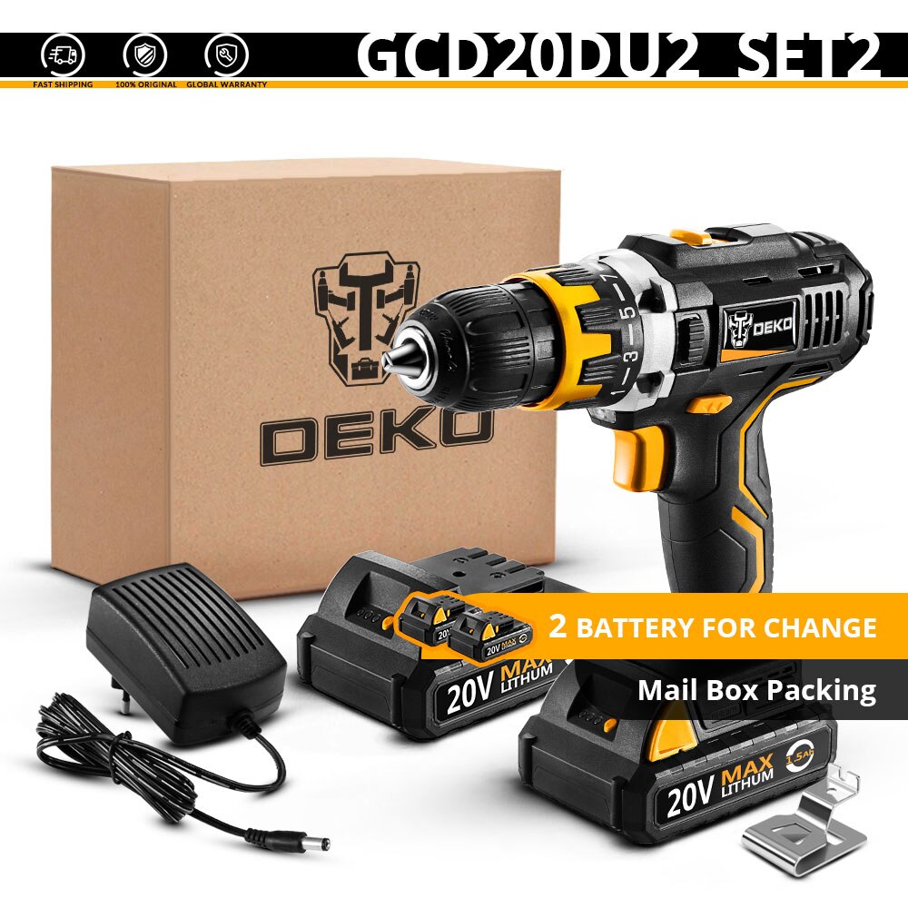 Аккумуляторная Дрель-шуруповерт DEKO GCD20DU2, 20 В, Сменный Литий-ионный Аккумулятор, 2 скорости