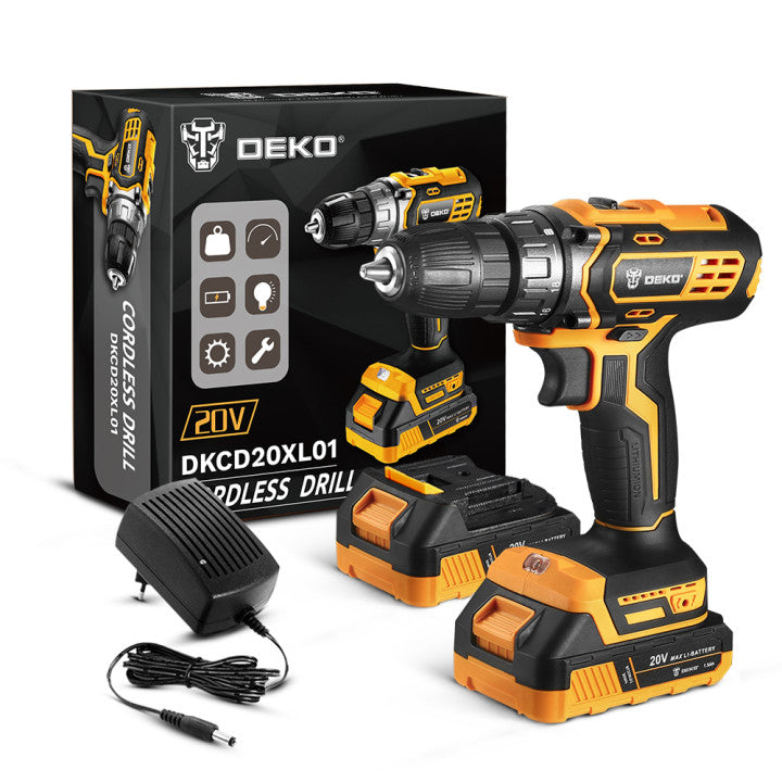 Аккумуляторная дрель-шуруповерт DEKO DKCD20XL01 20 В, Сменный аккумулятор, 40 Нм, 18+1