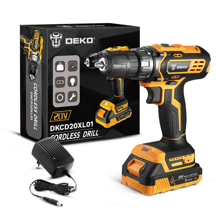 Аккумуляторная дрель-шуруповерт DEKO DKCD20XL01 20 В, Сменный аккумулятор, 40 Нм, 18+1